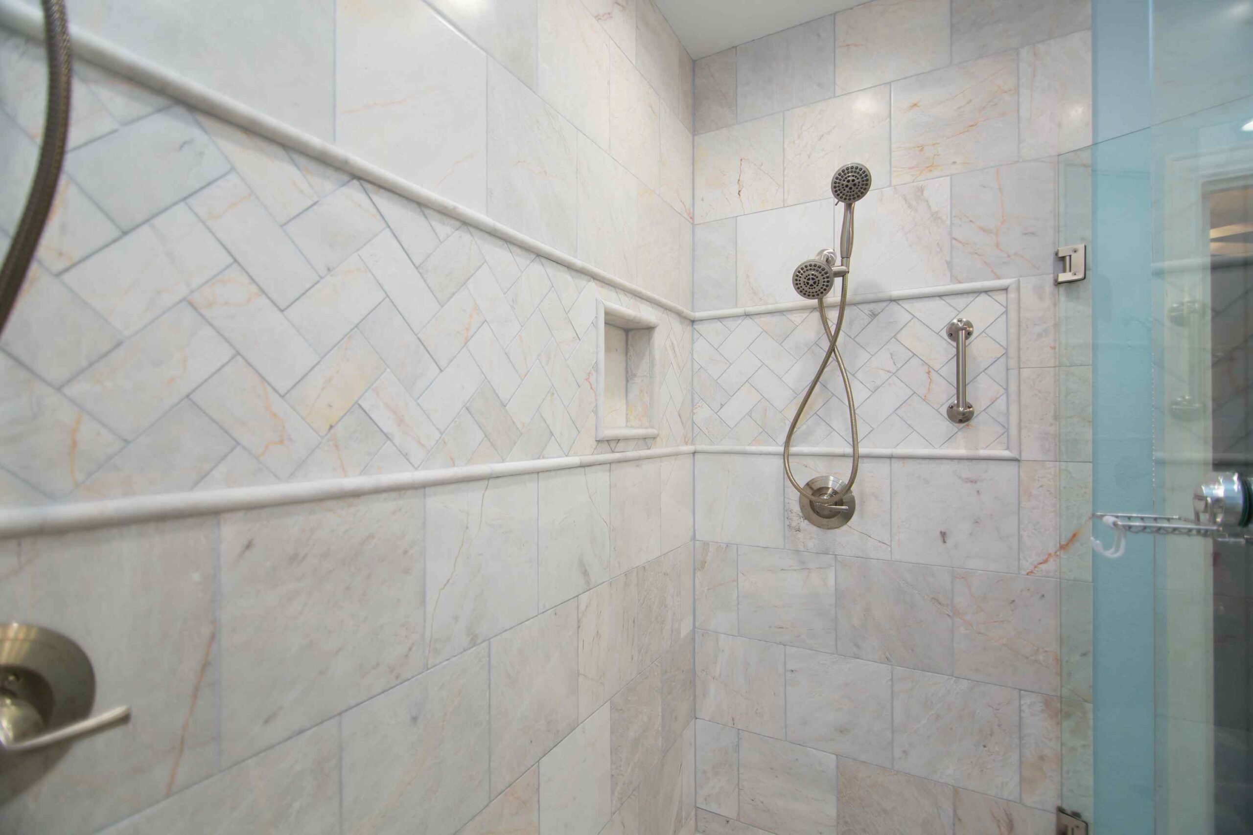 Modern Blu bathrooms custom shower wall - Also offers Residential Roofers in Flower Mound TX