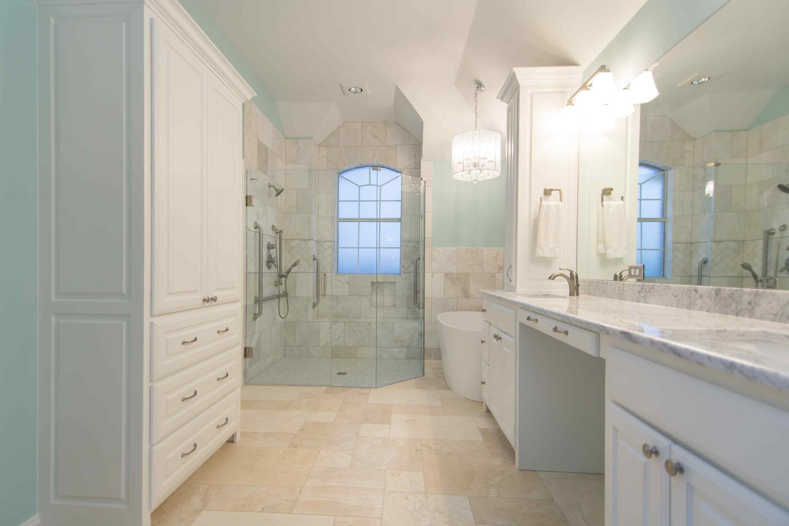 Modern Blu bathrooms marble floor - Also offering Basement Remodeling in Flower Mound TX