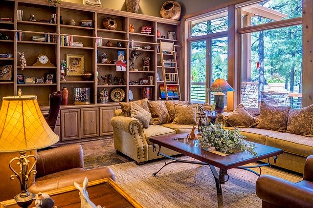 living room with slate tile flooring