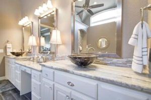 bathroom remodel in Northlake with quartz countertop and vessel sink